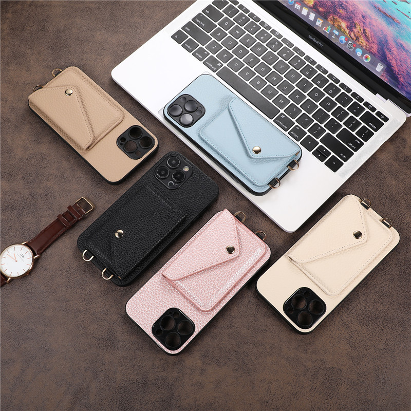 適用iphone13pro手機殼蘋果14純色荔枝紋零錢包仿皮蘋果14手機殼
