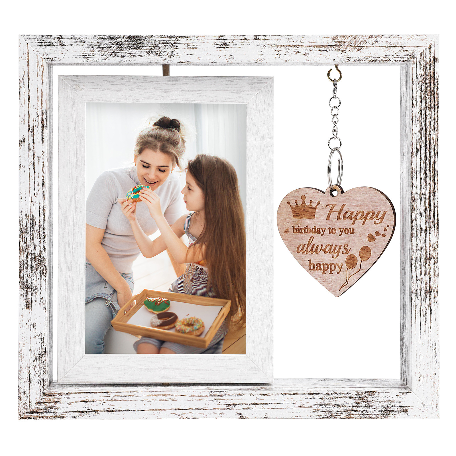 Cross-border hot sale creative double-sided rotating photo frame 6-inch wooden frame decoration Mother's Day Christmas New Year gift