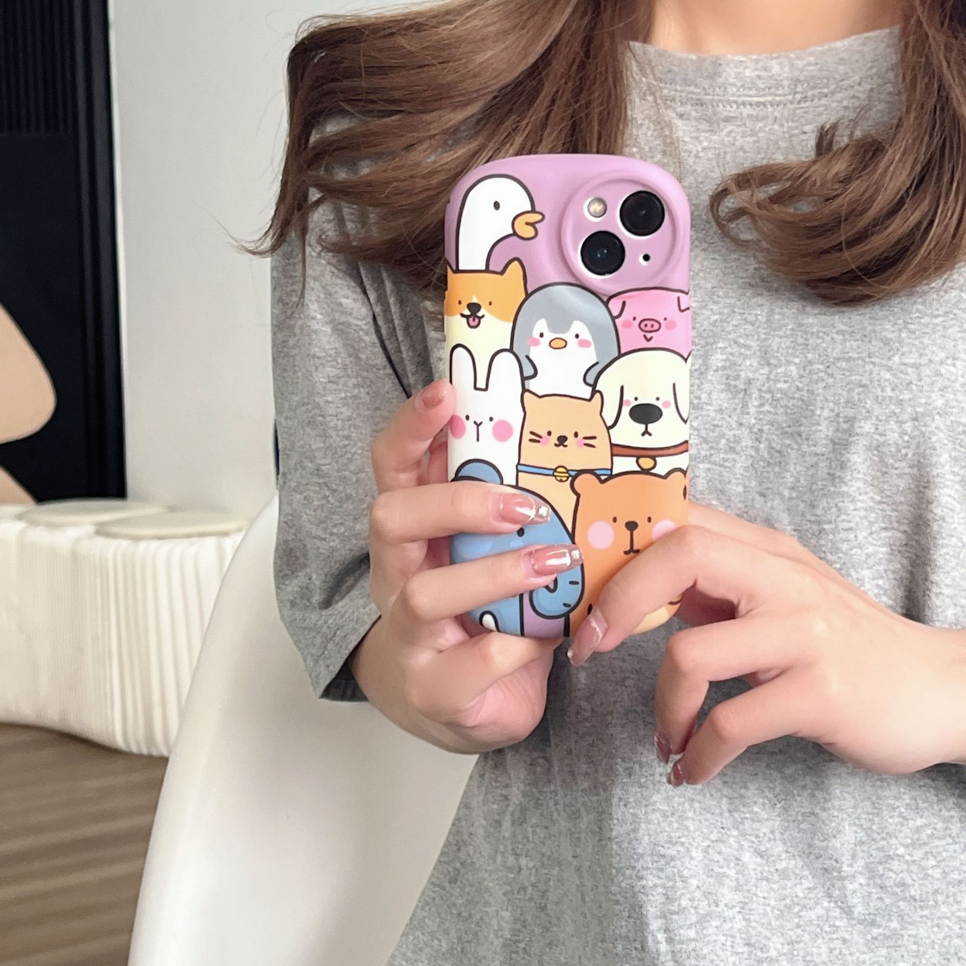 趣味卡通可愛動物適用iPhone14pro max蘋果15手機殼13/12新款橢圓