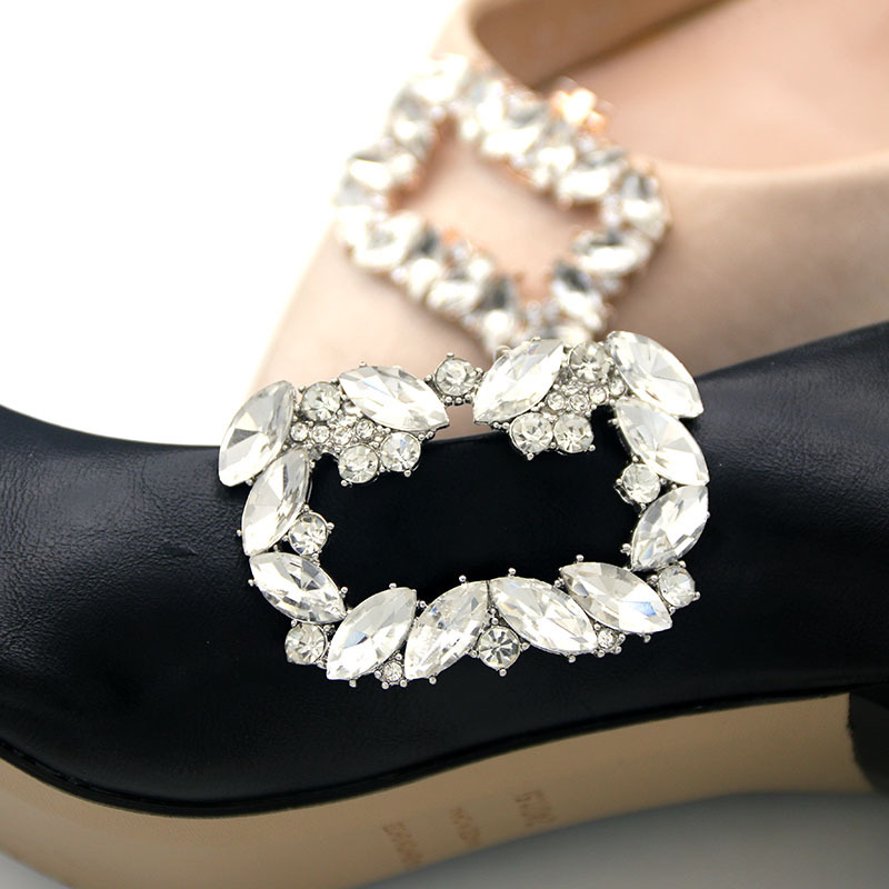 Women's Boots Upper Decoration Detachable Shoe Flower Crystal Shoe Clip Wedding Shoes Square Metal Buckle High Heels Accessories