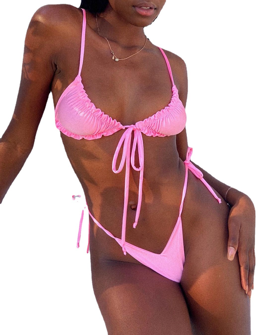 Qian Mo Clothing European and American Bikini Sexy Solid Color Split Amazon Cross-border Foreign Trade Beach Swimsuit Female Bikini