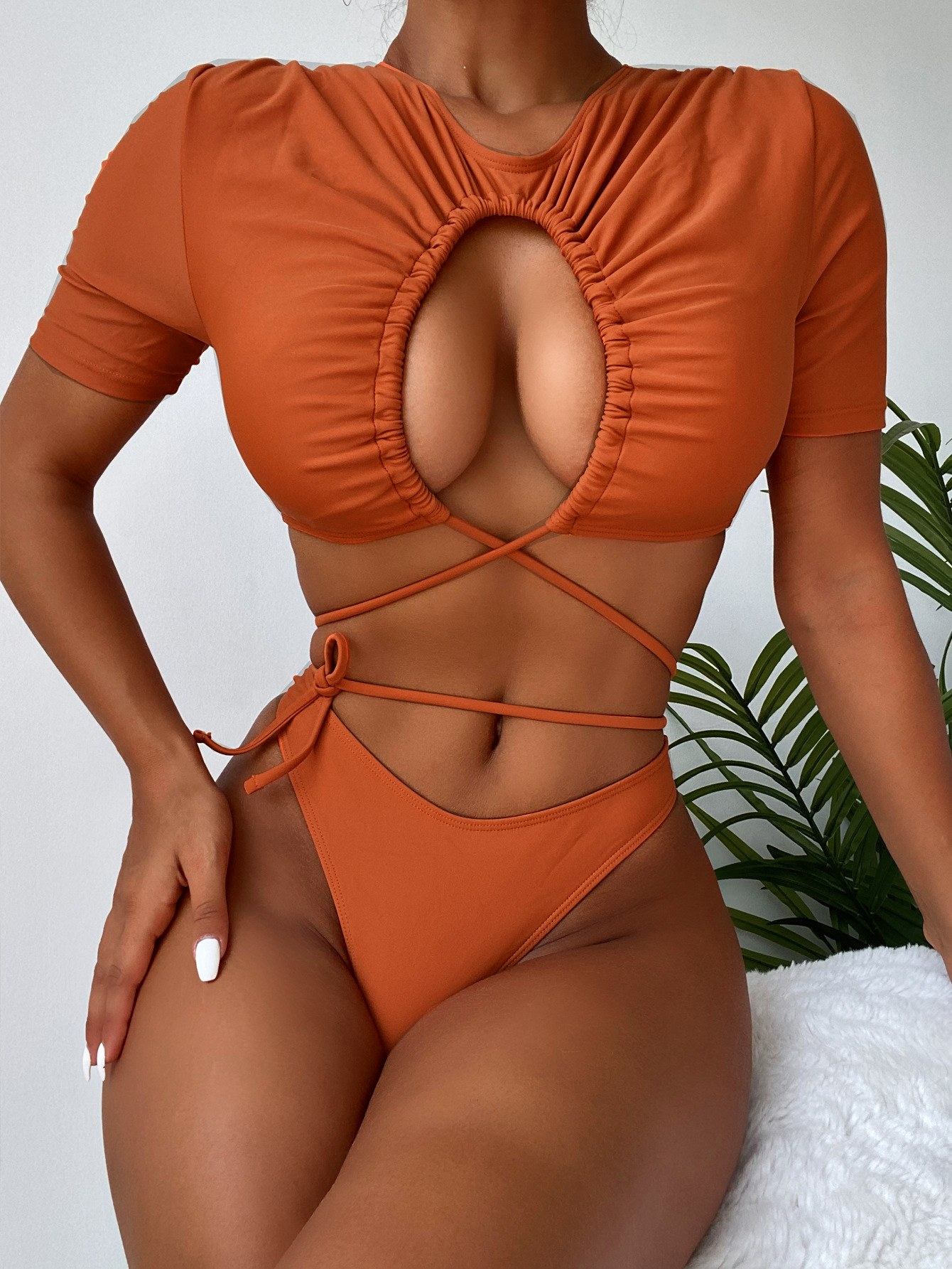 Foreign trade AliExpress Amazon pleated drawstring split swimsuit bikini bikini LZ671