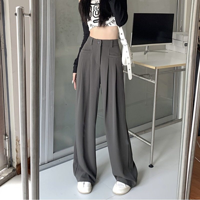 Spring and Autumn suit pants 2023 new popular gray draping suit pants high waist wide leg casual pants for women spring and autumn