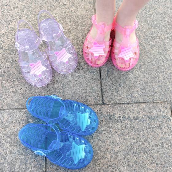Europe and the United States new summer men's and women's small and medium-sized children's hole shoes covered jelly baby Roman Rainbow Five-pointed star sandals
