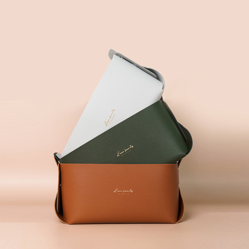 Nordic Style Light Luxury Fashionable Retro PU Leather Simple Printed Bilateral Card Slot Foldable Portable Bare Edge Storage Basket