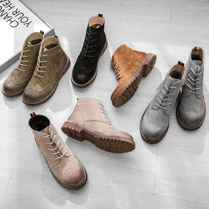 Martin Boots Women's New Arrival Frosted Genuine Leather All-Match Retro British Small Leather Shoes Thick Sole Motorcycle Aunt Short Boots Women's Trendy Boots