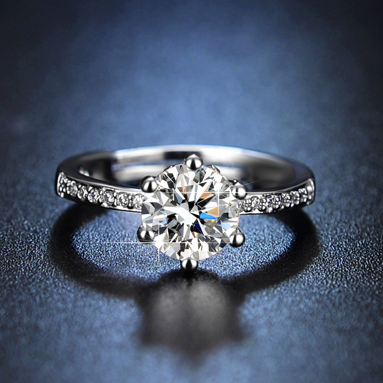 Cross-border accessories simulation moissanite ring women's jewelry micro-inlaid six-claw diamond ring fast hand supply hot selling manufacturers wholesale