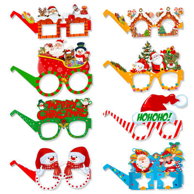 Christmas Party Funny Photo Props Paper Glasses Santa Claus Snowman Glasses Christmas Decoration