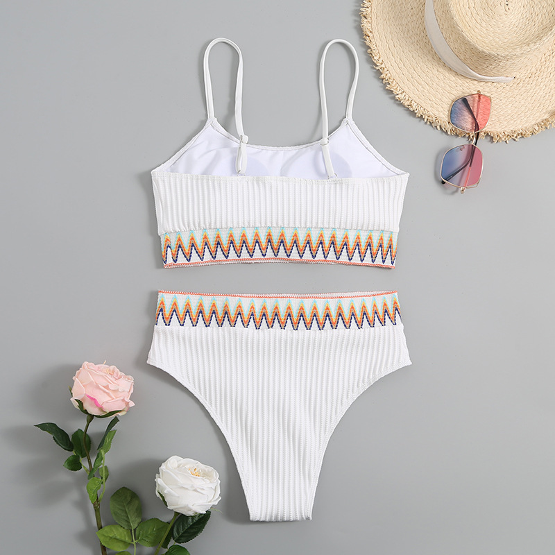 2023 New Split Shoulder Strap Chevron Tape Bikini Swimsuit