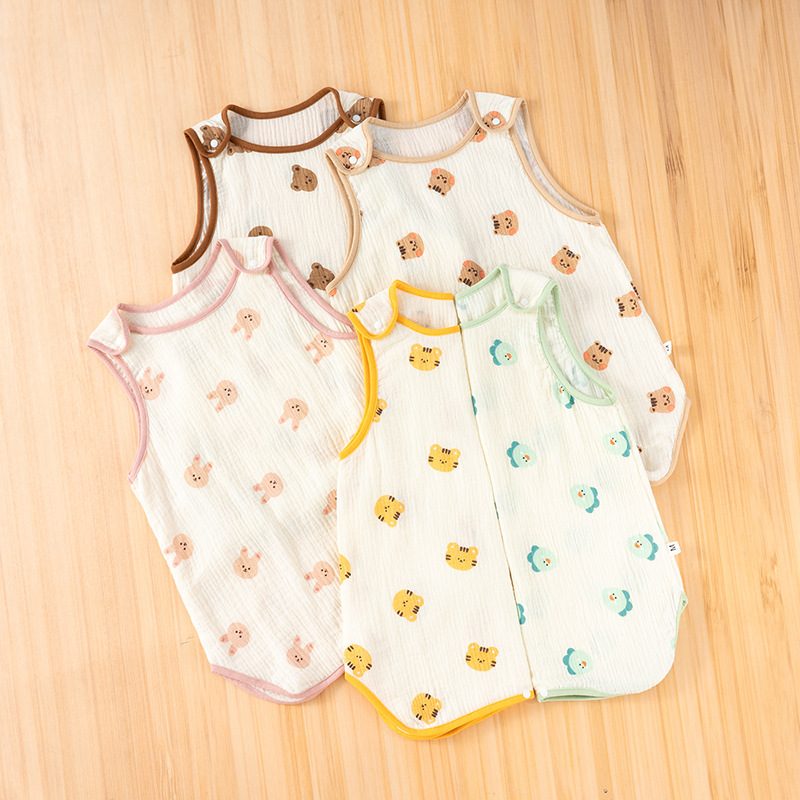 2022 baby climbing cotton gauze sleeping bag sleeveless vest newborn children kick quilt baby Summer thin spot