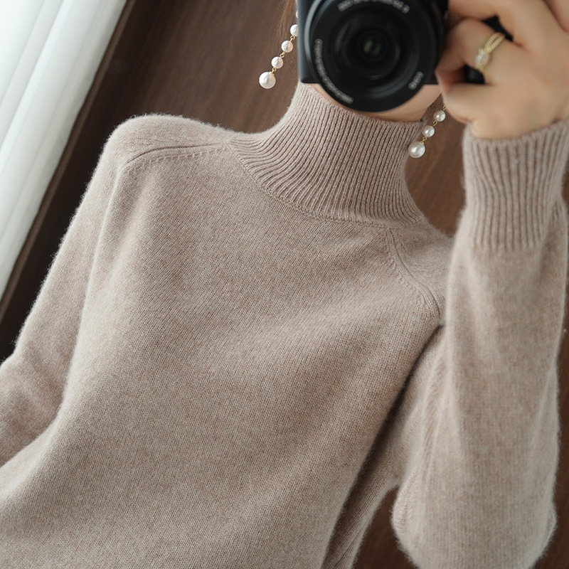 Autumn and Winter New Style Vertical Collar Pullover Sweater Women's Loose Thickened Korean Style Solid Color High Collar Knitted Base Shirt Women's Knitted Sweater