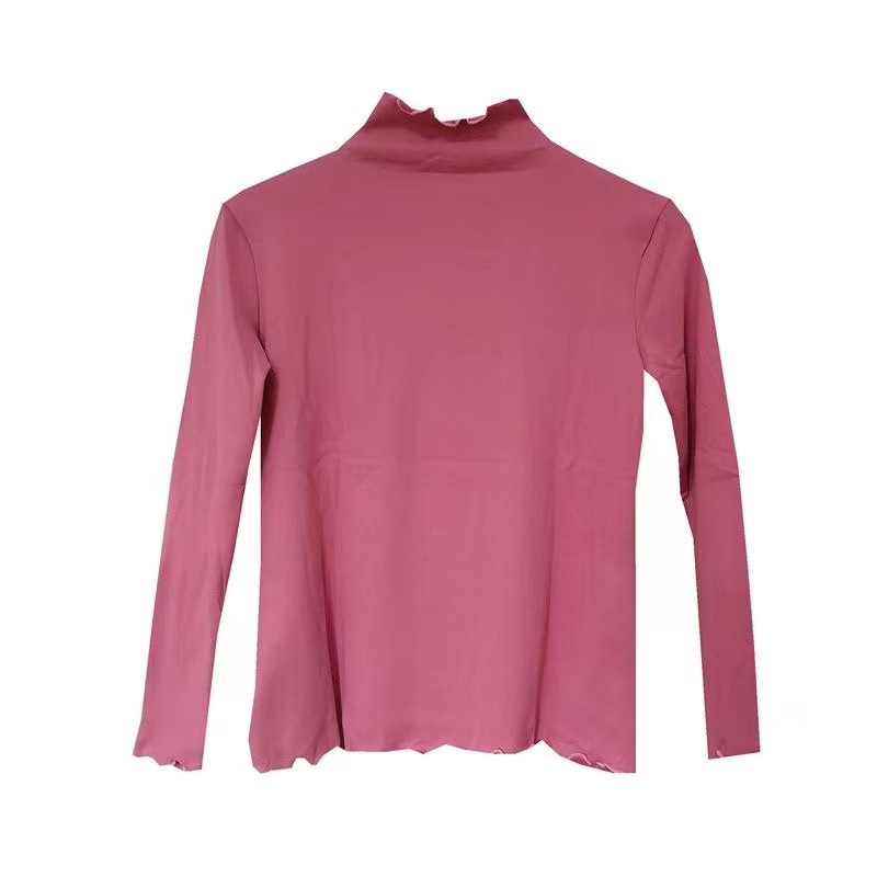 Kitten Diary Autumn and Winter New Solid Color Semi-high Collar Velvet Base Shirt Ear Edge Design White Tower Warm Clothes for Women