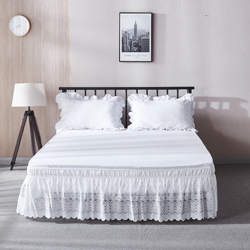 Cross-border Lace elastic Bed skirt wholesale foreign trade elastic simple Bed white bedspread Lace Bed Ruffles