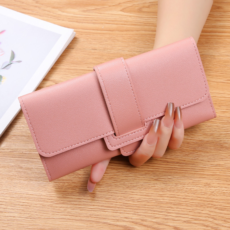 Women's Wallet Women's Long Three-fold Flip Cover Korean Style Fresh Style Student's Change Holder Multi-function Buckle Wallet for Foreign Trade