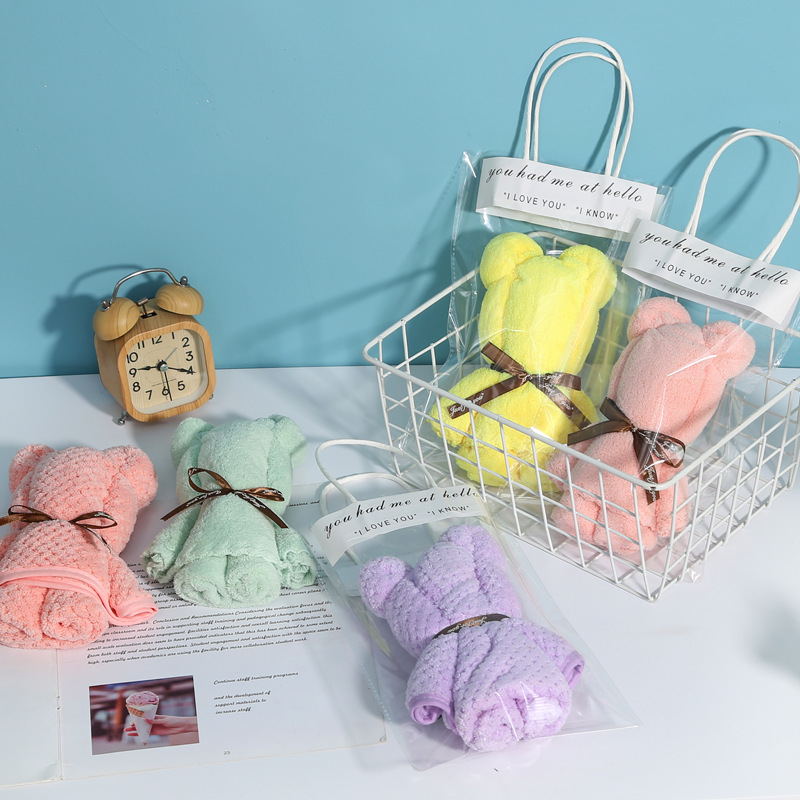 Creative bear towel hand gift wholesale coral fleece towel bear tote bag holiday birthday gift