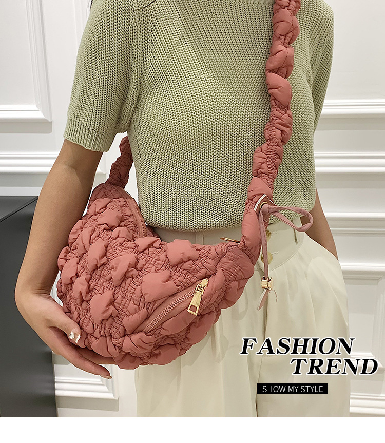 Borsa da donna Niche Bubble Borsa monospalla sottobraccio Borsa coreana in cotone Borsa a tracolla casual Borsa a nuvola plissettata_voghion.com