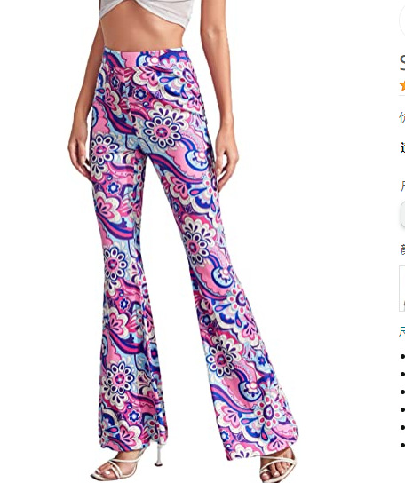 2022 AliExpress European and American women's floral printed elastic high waist flare pants