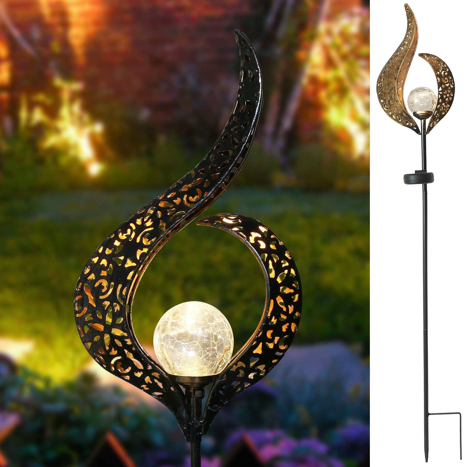 Amazon explosions solar lawn lamp outdoor courtyard villa landscape plug lamp LED flame iron decoration