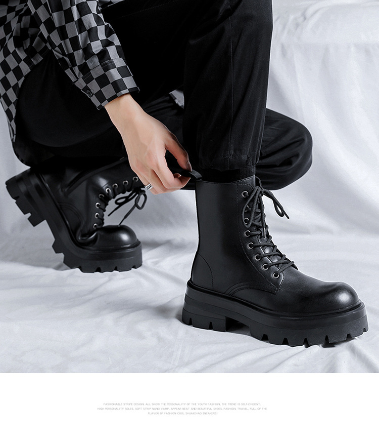 Bottes Martin à semelles épaisses pour hommes, bottes mi-hautes de style britannique, chaussures décontractées en cuir pour hommes, bottes à la mode 7368-R_voghion.com