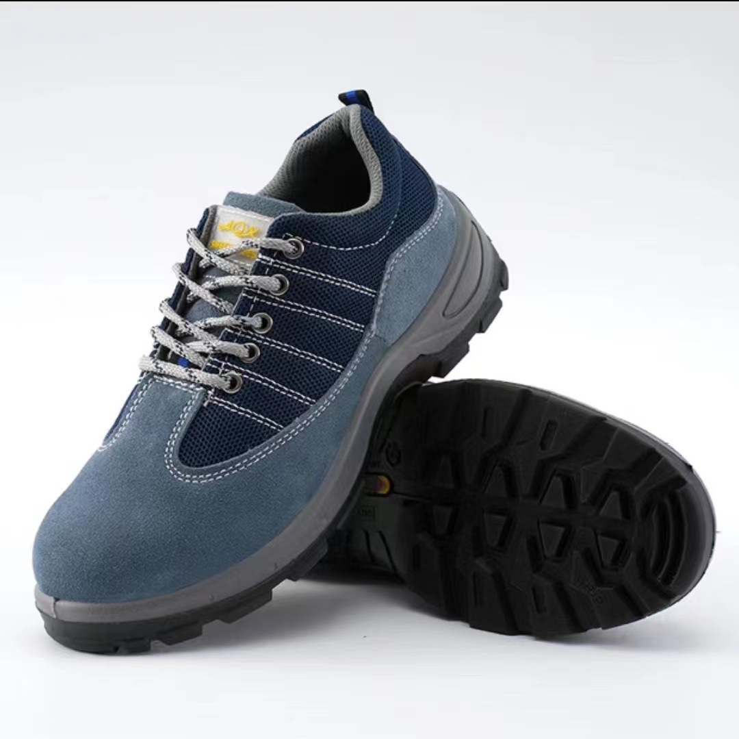 Summer Breathable Labor Protection Shoes Anti-fleece Cowhide Breathable Blue Net Solid Bottom Wear-resistant Anti-smashing Anti-puncture Safety Work Shoes