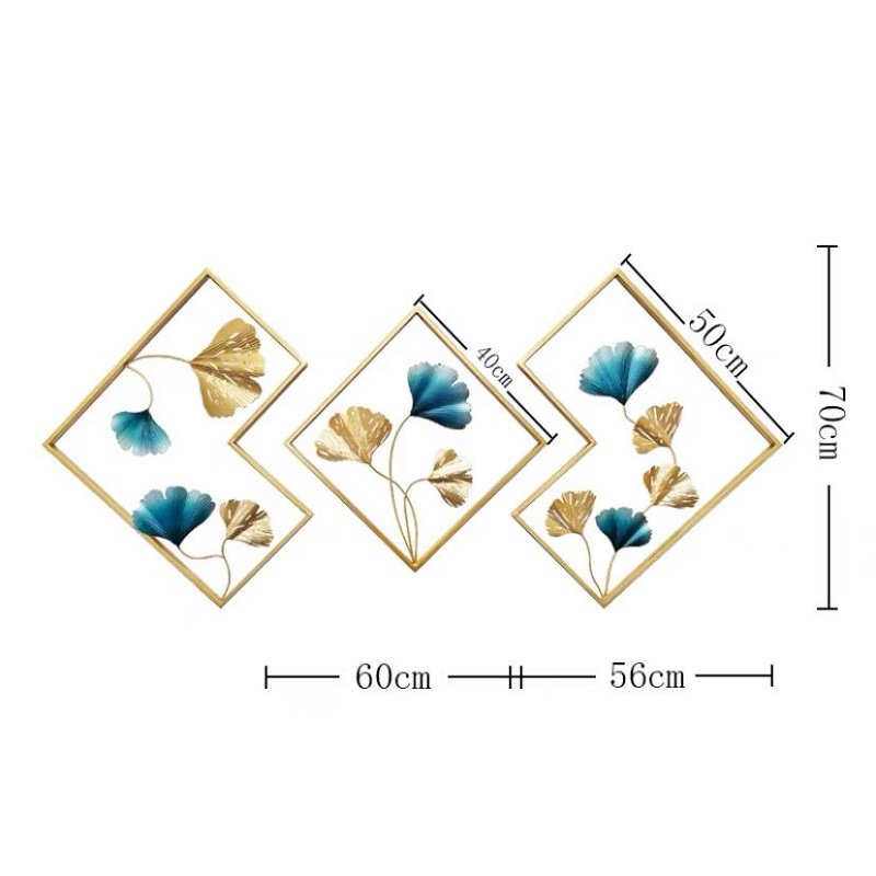 Modern Simple Iron Metal Wall Hanging Painting Three-dimensional Triple Combination Wall Hanging Cross-border Hot-selling Decorations Ginkgo Leaf