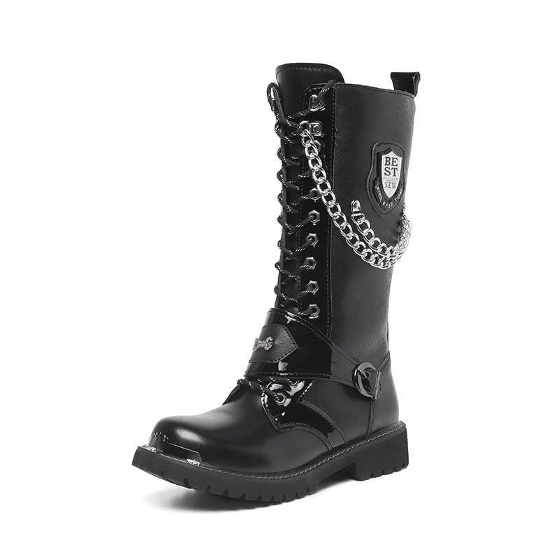 Spring and Autumn Korean Style Inner Height Increasing Martin Boots High-rise Cowboy Motorcycle Men's Boots Long-barreled Punk Stage Performance Leather Boots 911
