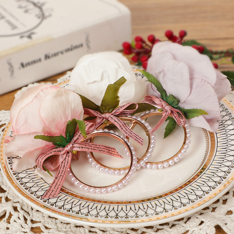 Western Restaurant Napkin Ring New Simulation Rose Napkin Buckle Alloy Electroplated Mouth Cloth Ring Mori Napkin Buckle