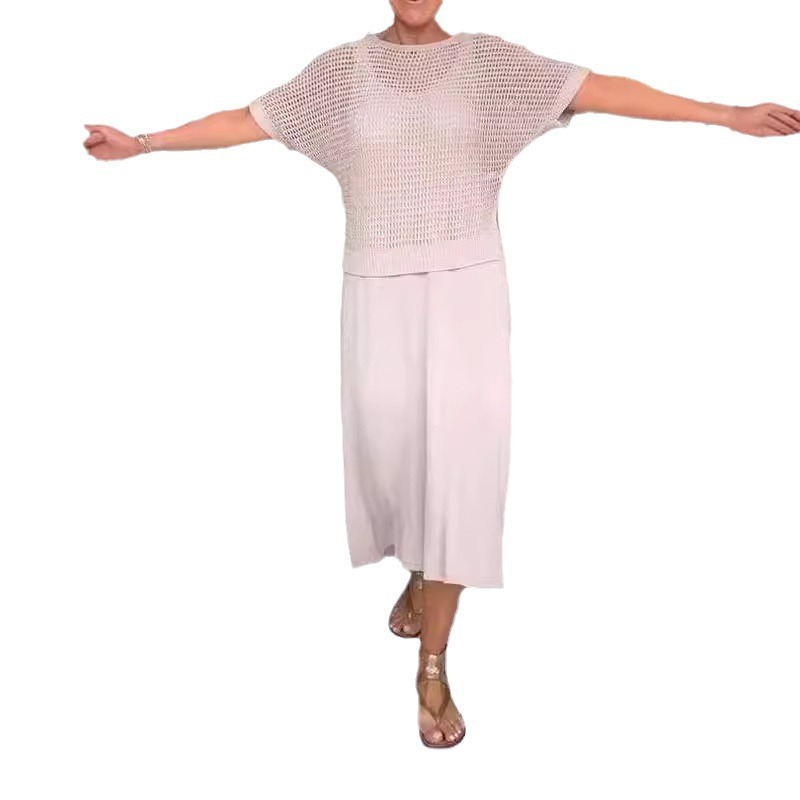 Cross-border New Rack Knitted Empty Dress suit Casual Solid Color Round Neck Knitted Sweater European and American Style dress suit