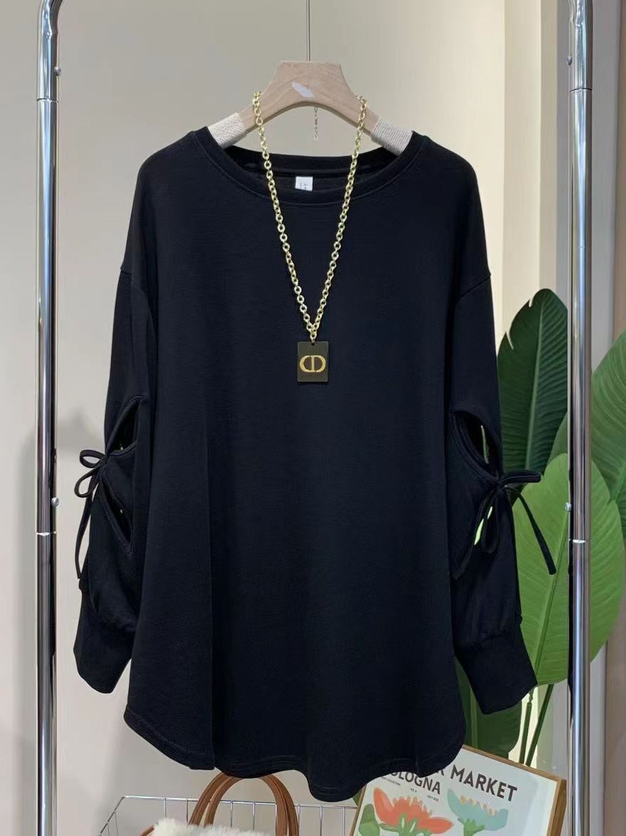 Bowknot hollow-out long sleeve thin sweater for women Spring and Autumn new Southeast Asia and Europe Korean fashion loose mid-length top
