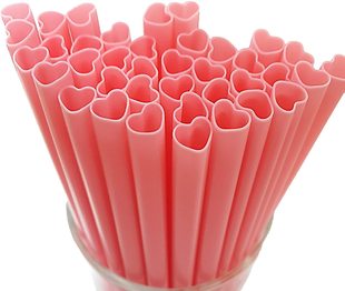 PP creative heart-shaped pink straw love straight straw creative single independent packaging straw