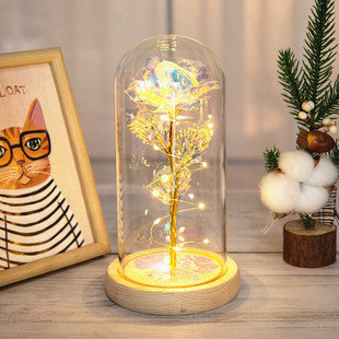 LED glass cover rose flower ornaments creative Christmas Valentine's Day gift simulation gold foil eternal flower wholesale