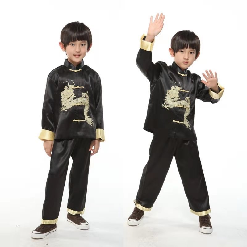 Chinese style embroidered dragon boy Tang suit Red Spring festival dress student performance clothing long sleeve trousers