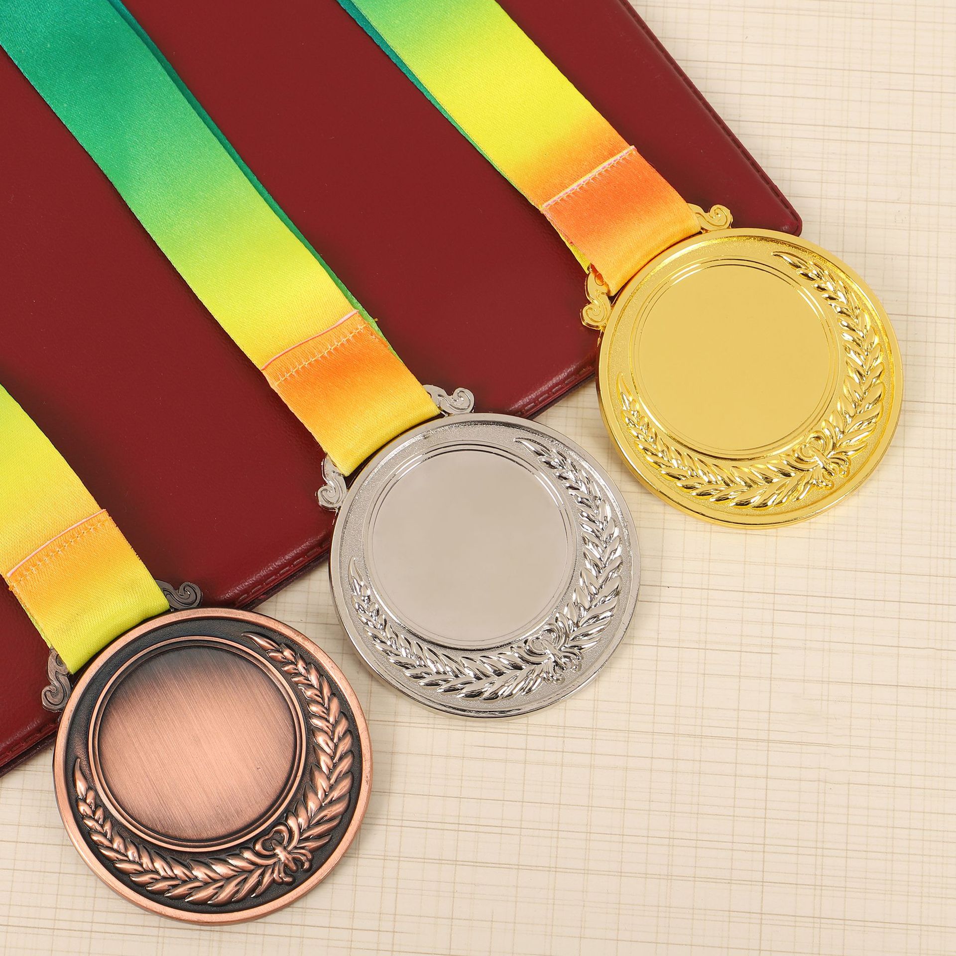 Wheat Ear Small Medals Listed with Color Belt Engraving Production Spot Activities Competition Commemorative Award Metal Medals
