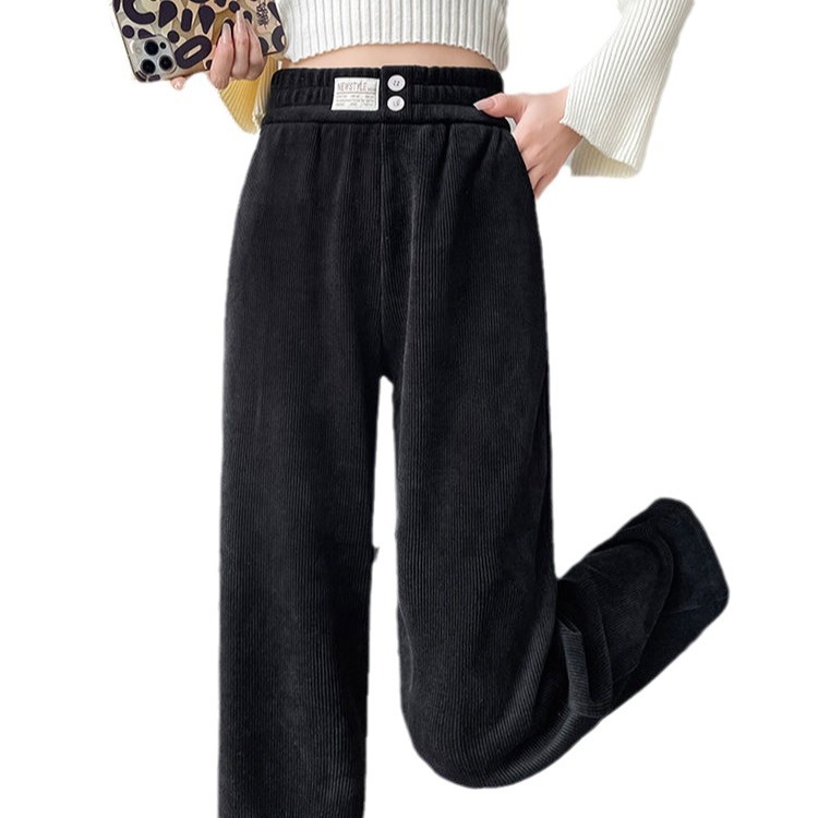 Creamy-white narrow wide-leg pants women's autumn and winter 2023 new chenille high waist small straight casual pants