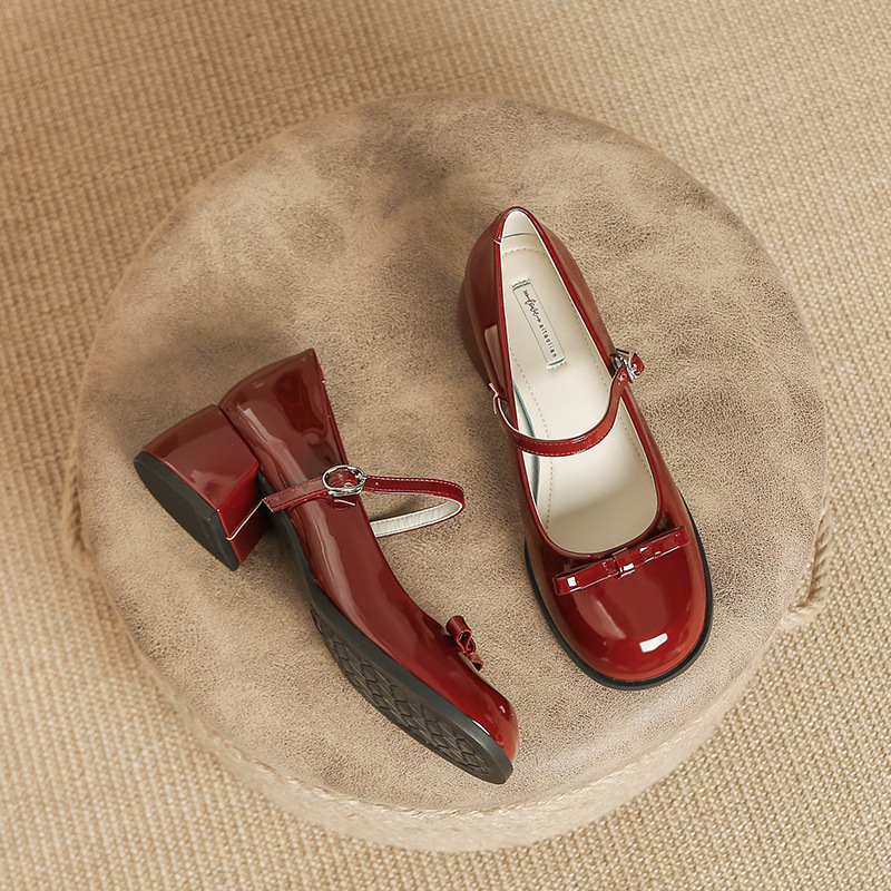 2024 spring new round toe thick bottom Mary Jane shoes with buckle popular multi-color optional Korean style single-layer shoes for women
