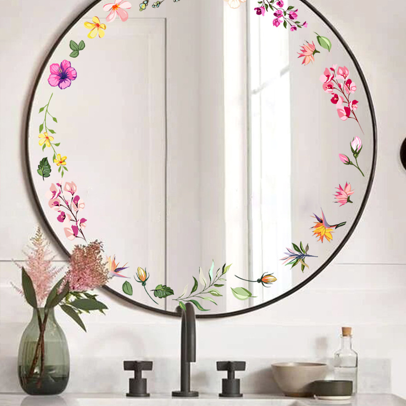 Ms68植物の花の壁のステッカーの鏡は寝室のトイレの鏡を貼って壁を飾って自分で壁を貼って絵を貼ります。|undefined