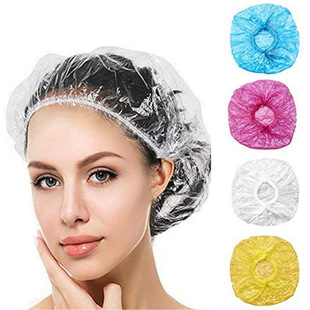 100 Pack Plastic Disposable Bath Cap Oil Hair Coloring Cap Shampoo Shower Strip Hat