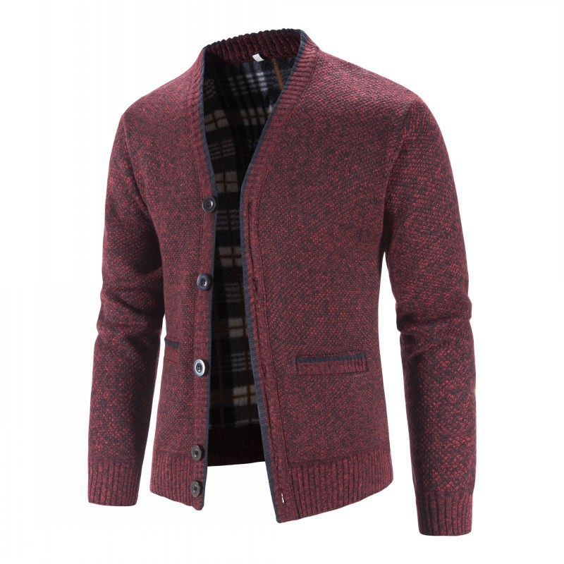 Cross-border Explosions fleece-lined Thickened Men's plus size Top Slim-fit Knitted Cardigan Men's Sweater Coat V-neck Knitted Sweater