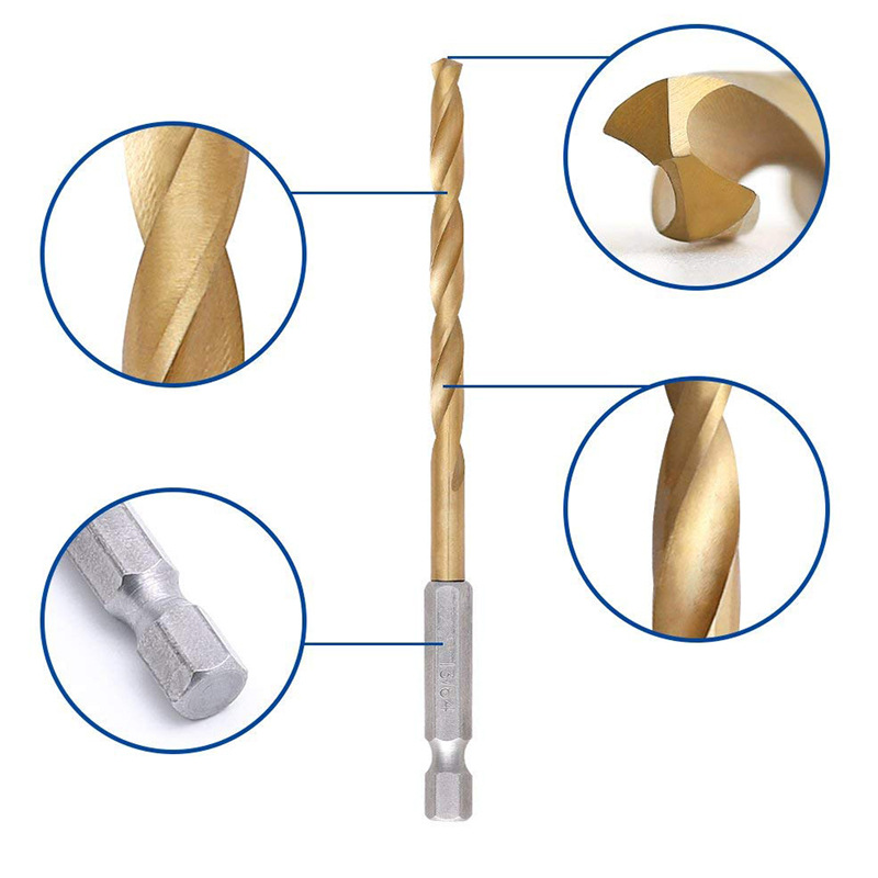 Hex shank twist drill high speed steel titanium plated 1.5-6.5mm electric drill drilling tool 13PCs twist drill set