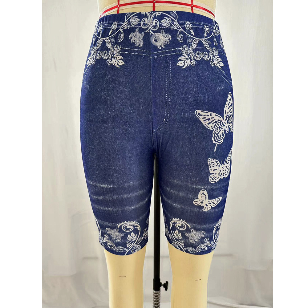 Spot European and American AliExpress explosion female printed denim butterfly sports leggings hip yoga pants factory direct sales