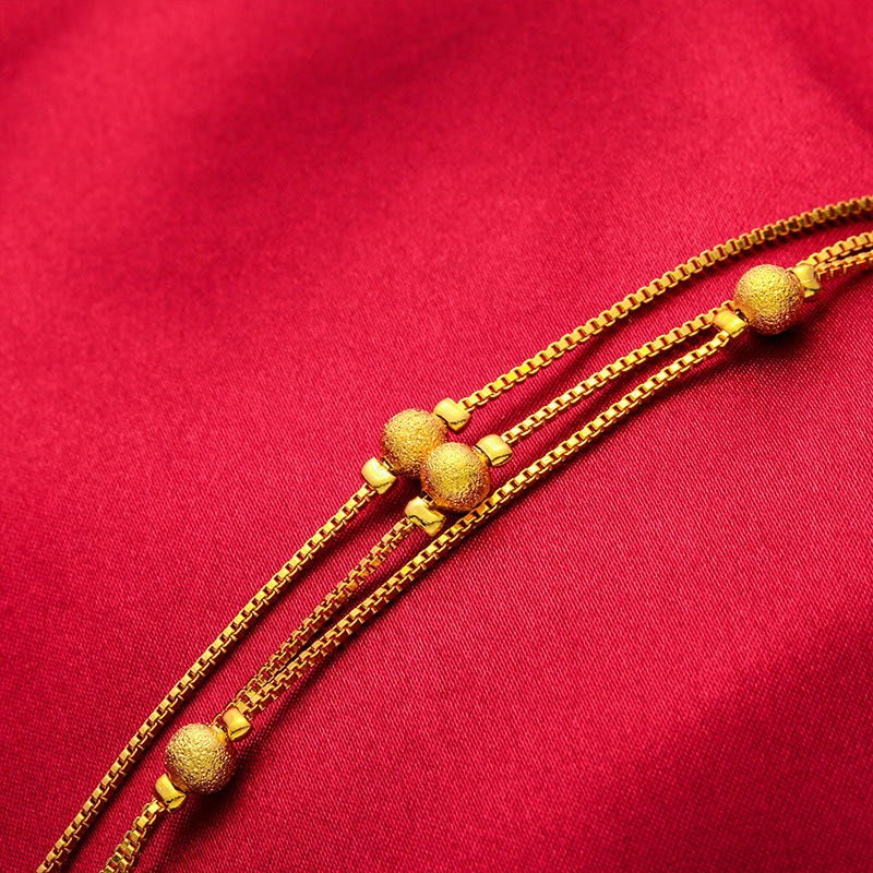 New Imitation 18K Bag Gold Anklet Women's Fashion Korean Style Jewelry Sweet Three-Layer Frosted Beads Sand Gold Distinctive Foot Jewelry