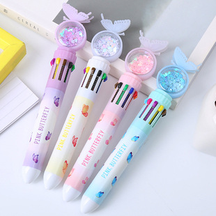 ins Butterfly Sequin Ballpoint Pen Press Ten Color Ballpoint Pen Color Graffiti Hand Account Pen Oil Pen Student Stationery