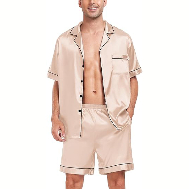 Cross-border  plus size men's short-sleeved shorts satin European and American Foreign trade summer casual home wear pajamas suit_voghion.com