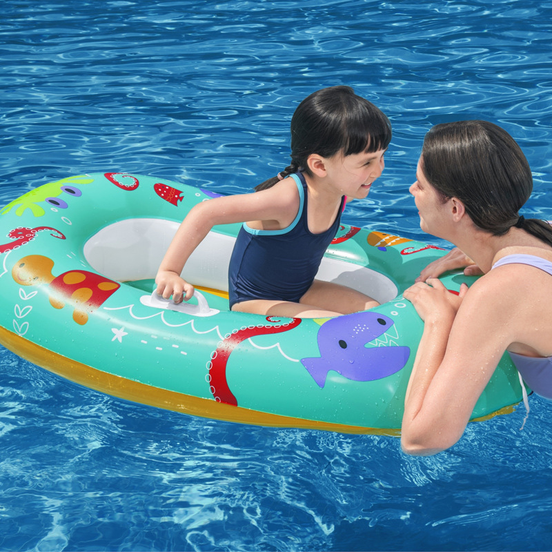 Inflatable cartoon children's kayak with armrest soft bottom water swimming ring seat type Children's boat 34009