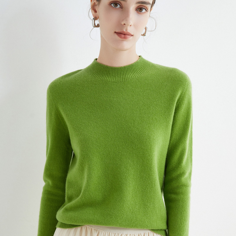 First-Line Garment Seamless Wool Sweater Women's Solid Color Wool 2023 Autumn and Winter Semi-High Neck Loose Cashmere Base Sweater