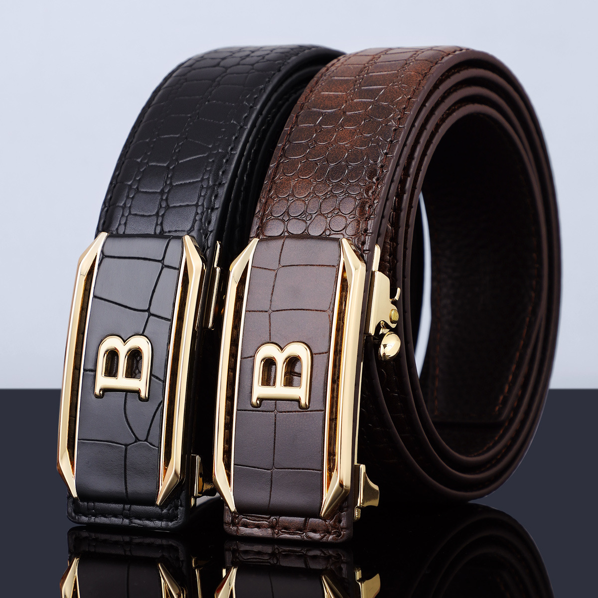 Men's belt new crocodile pattern leather automatic buckle fashion all-match Belt young and middle-aged casual business pants belt fashion