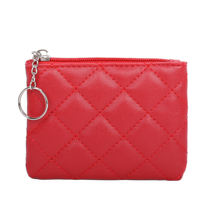 Coin Purse Women's 2022 Diamond Embroidered PU Short Mini Zipper Small Purse Solid Color Coin Card Storage Bag_voghion.com