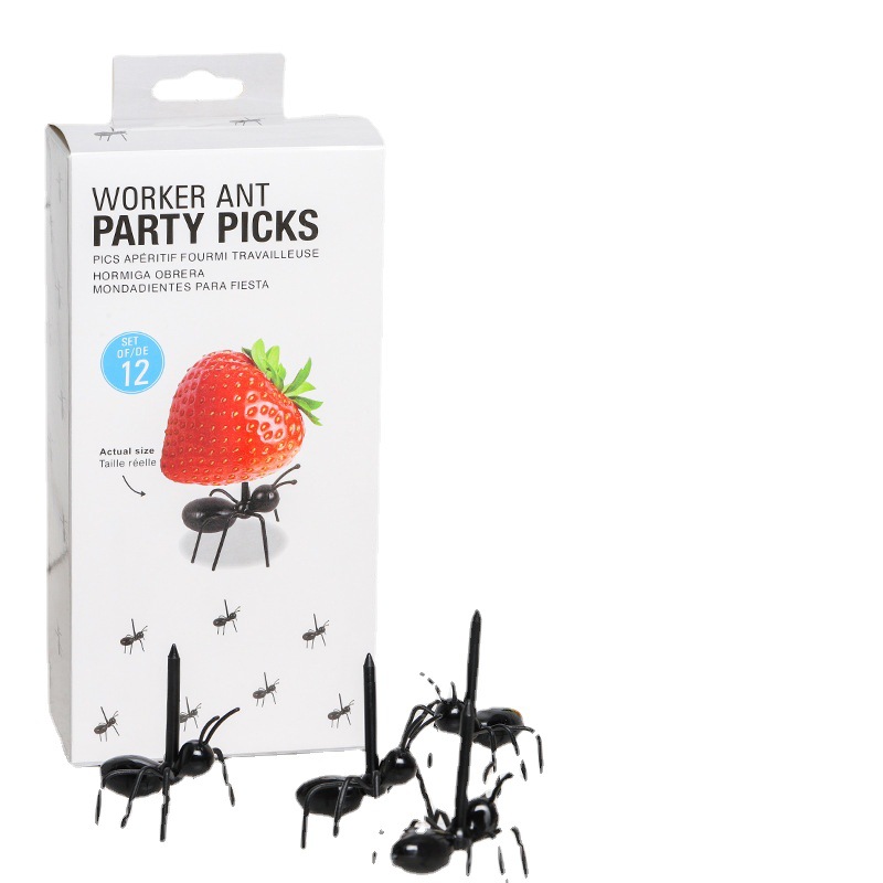 Cross-border Hot Ant Moving Fruit Fork Creative Snack Fork Plastic Ant Party Fruit Cake Fork 12 Pack