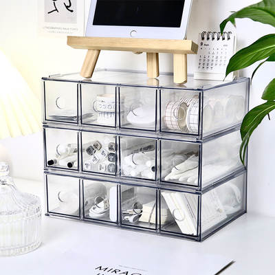 Multi-grid stationery storage box ins high-value drawer-type multi-function stackable sundries transparent marker pen storage