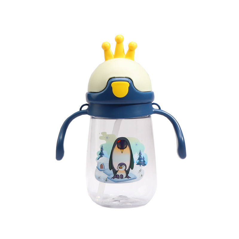 Straw water Cup children with handle plastic cup love baby strap portable out kindergarten Primary School students direct drinking cup